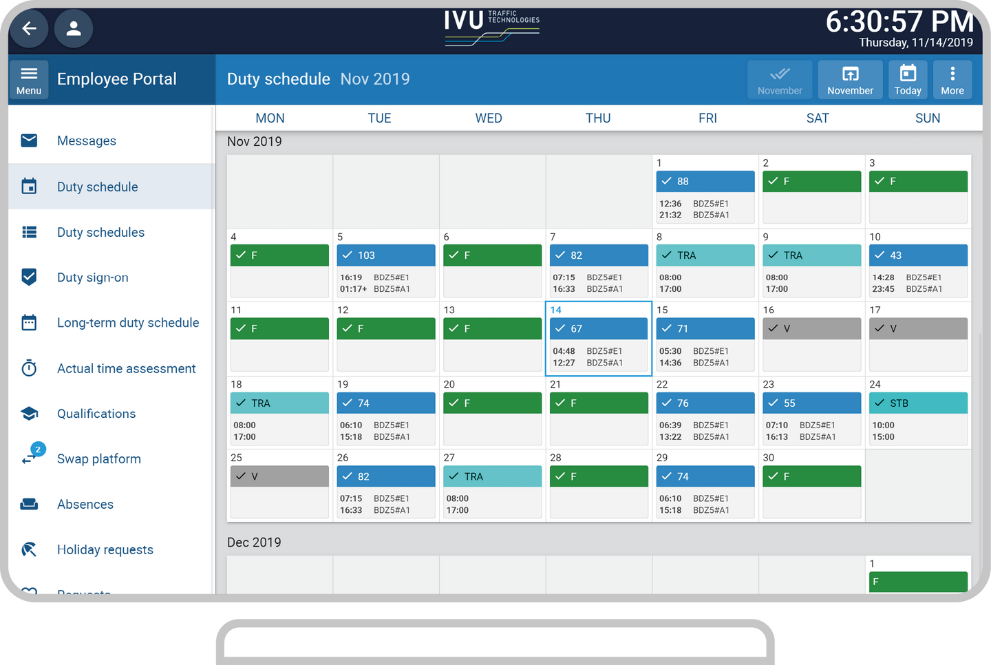 Exemple de présentation du portail des employés sur un moniteur pour Torghatten