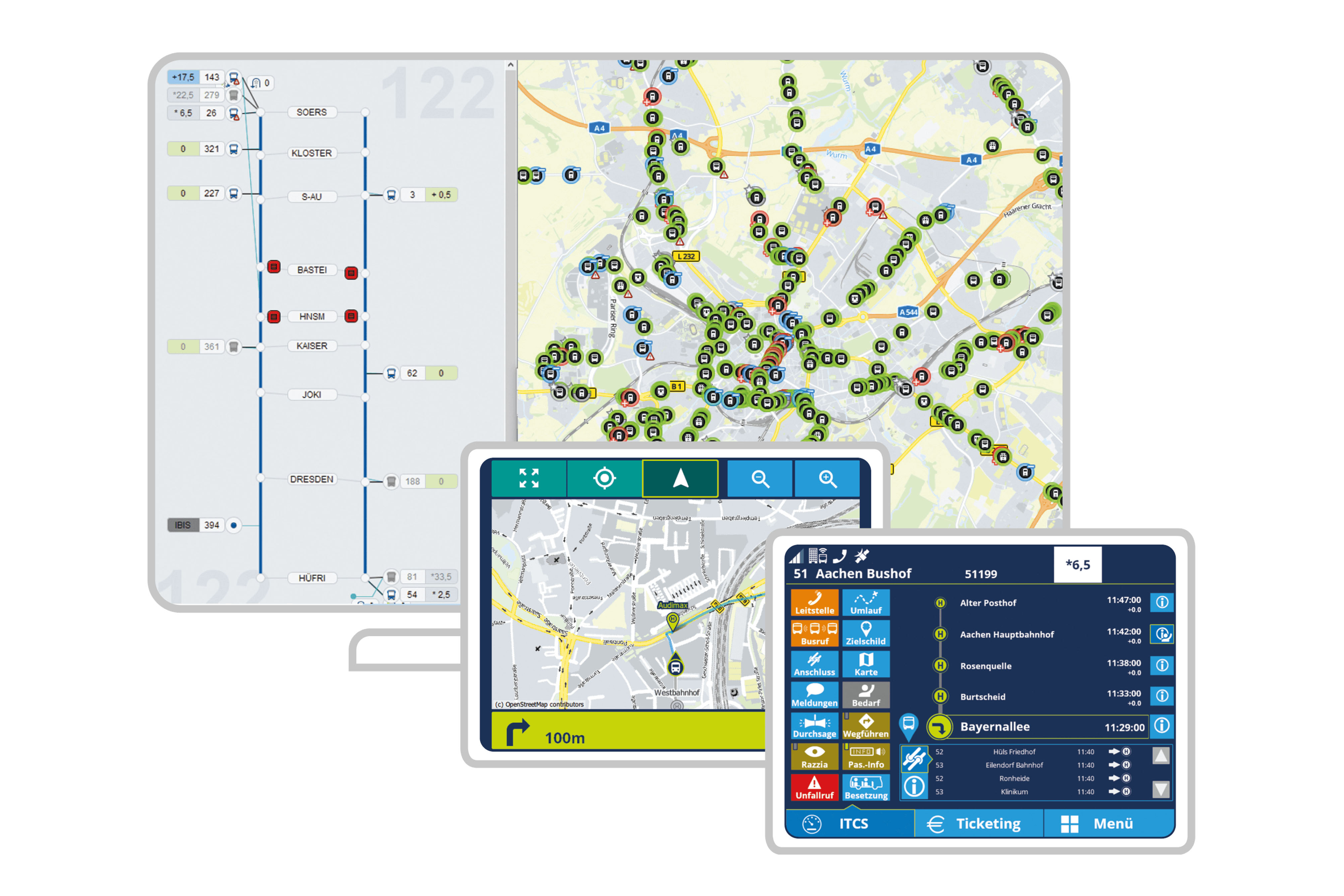 Darstellung der Software zur Betriebssteuerung/ Betriebslenkung – IVU.fleet und IVU.cockpit