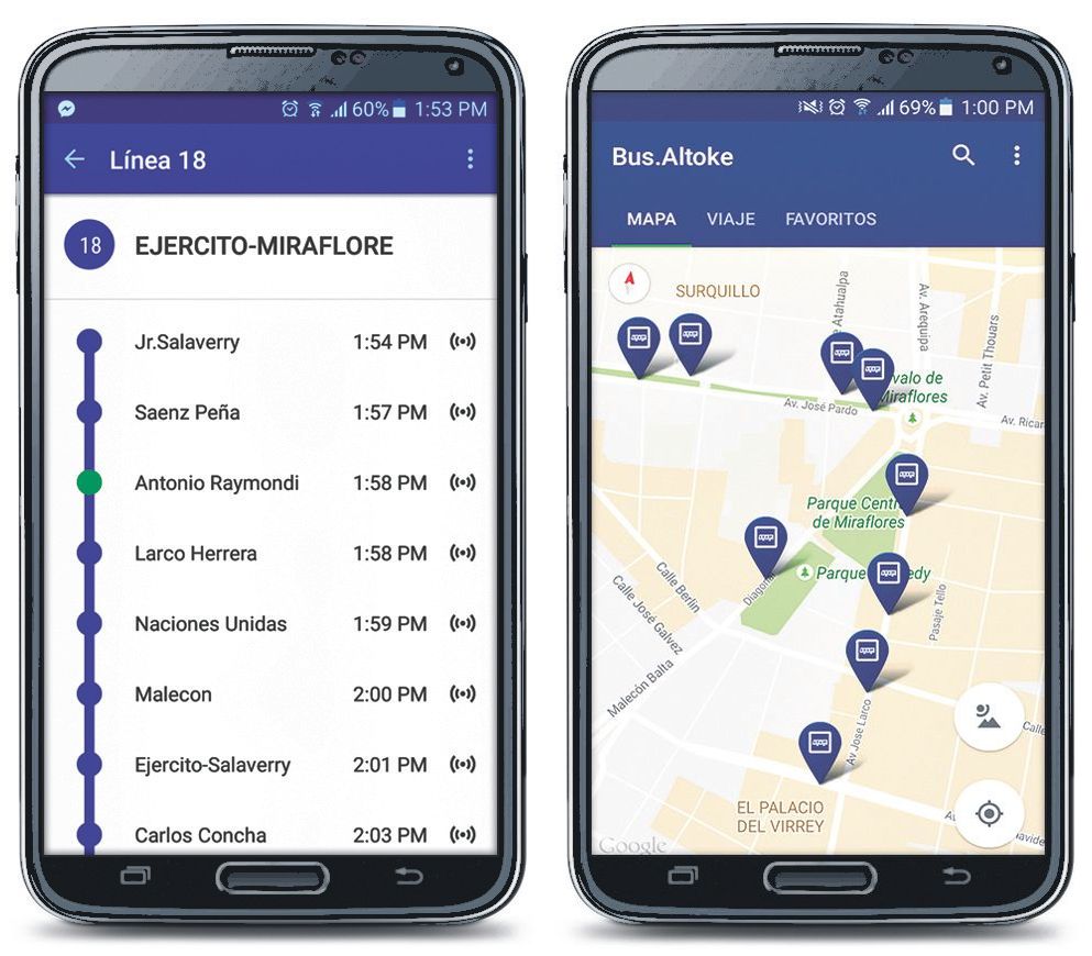 Beispielhafte Darstellung der Fahrgastinformations-App "bus.altoke"